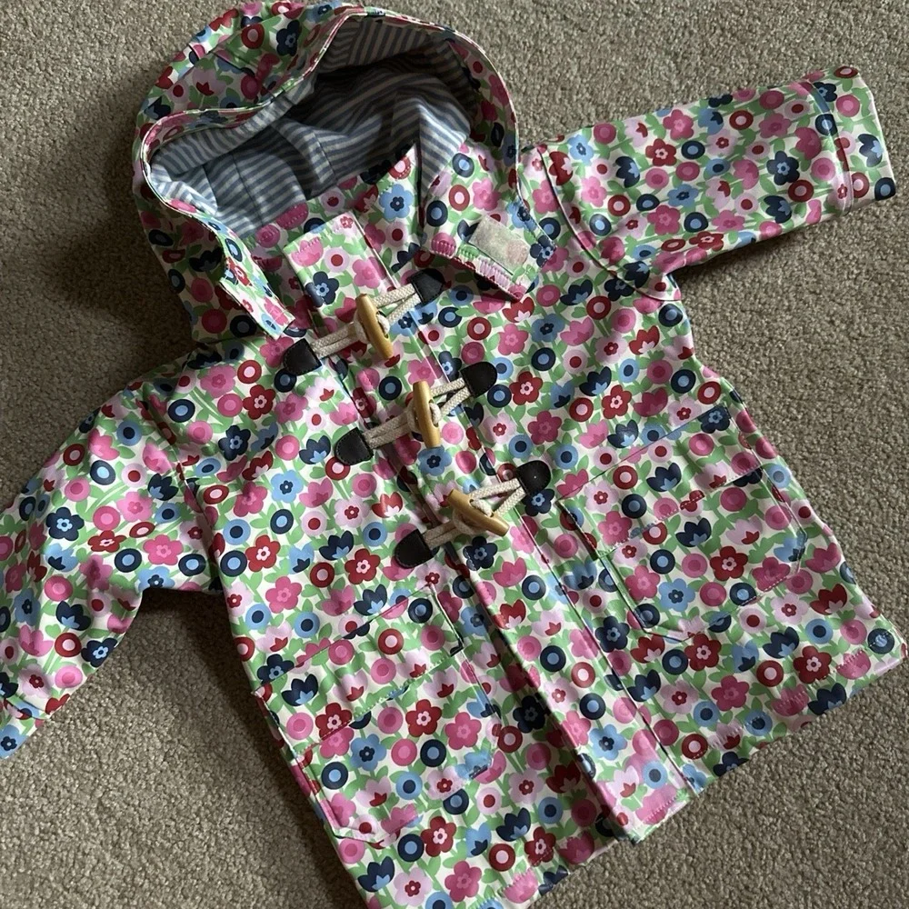 JoJo Maman Bebe Kids Bright Flower Print Waterproof Rain Jacket Coat 6-12 Months